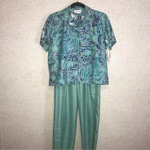 Jacobsons 3 Pc Top Tank Pants Blue Floral 100% Silk Outfit Sz P/P 6P NWT Vintage